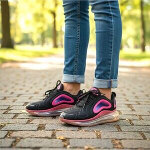 Nike Air Max 720 GS Black Laser Pink Youth 7Y / Women's 8.5 AQ3196-007 Retro EUC